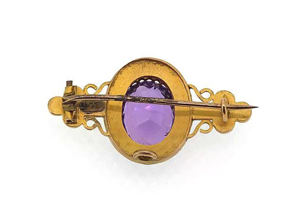 Antique Victorian Amethyst and Pearl Brooch, in high carat gold.