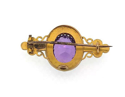 Antique Victorian Amethyst and Pearl Brooch, in high carat gold.
