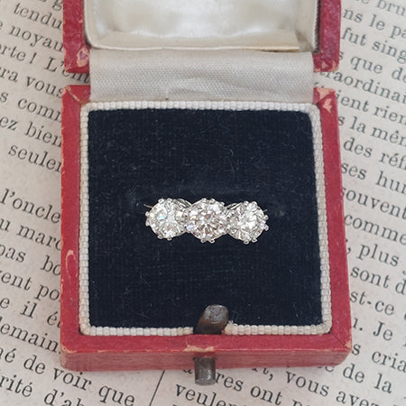 Three Stone Diamond Engagement Ring in Platinum, 1.70 carats total