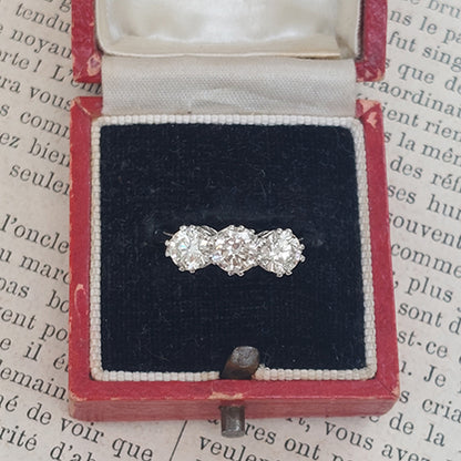 Three Stone Diamond Engagement Ring in Platinum, 1.70 carats total