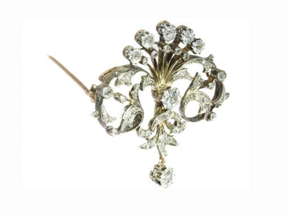 Antique Victorian Old Cut Diamond Pendant/Brooch, set in Silver and Gold