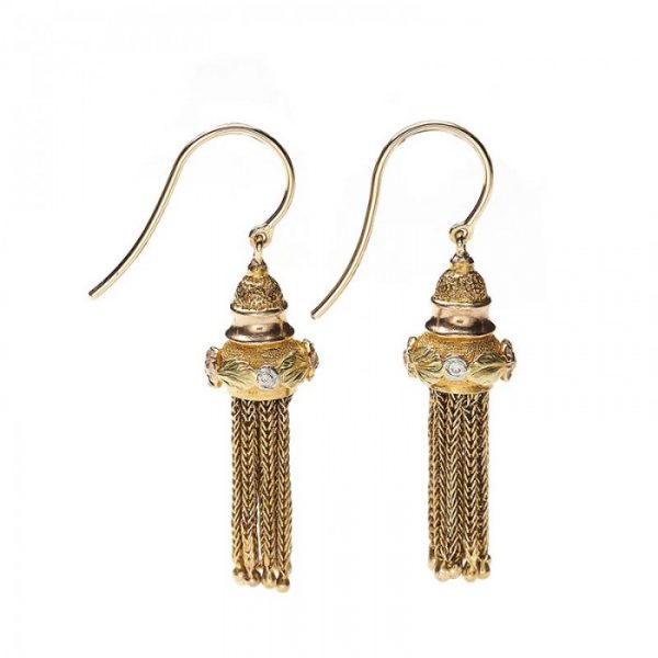 Antique Georgian Tri Colour Gold Tassel Drop Earrings, Circa 1820