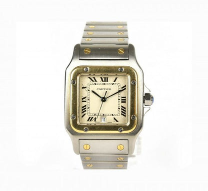 Cartier Santos Galbee 18ct Gold and Steel 29mm Quartz Watch, square 29mm stainless steel and 18ct yellow gold case, quartz movement, steel and gold bracelet