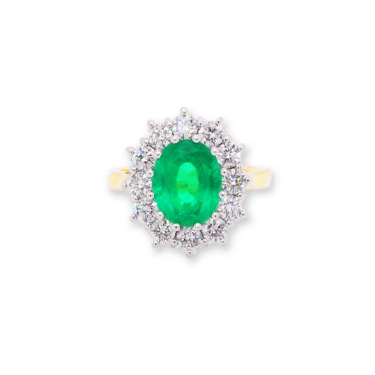 Oval Cut Emerald and Diamond Cluster Ring, 3.74 carat total, 18ct Gold