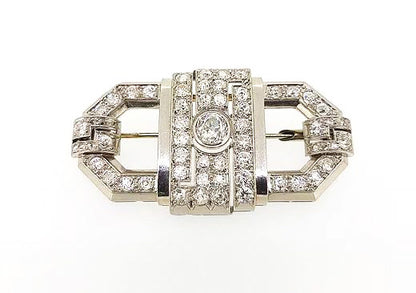 Vintage French Diamond Cartouche Brooch, 2.75 carat total, Platinum