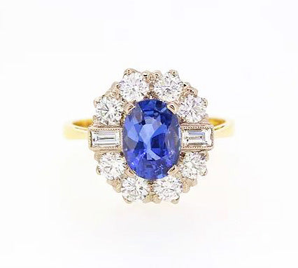Sapphire and Diamond Cluster Ring, 2.46 carat total, 18ct Gold