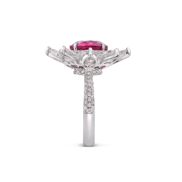 Burmese Ruby and Old Cut Diamond Floral Cluster Ring, 3.69 carats