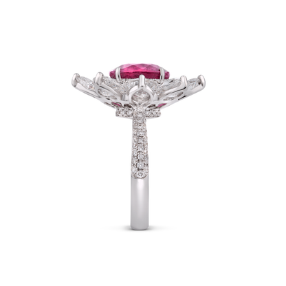 Burmese Ruby and Old Cut Diamond Floral Cluster Ring, 3.69 carats
