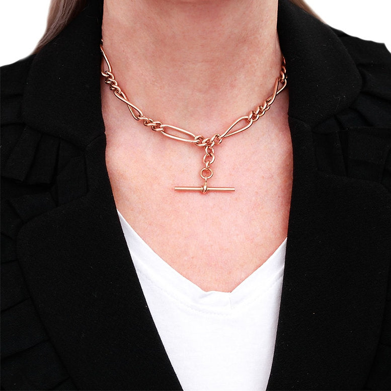 Antique 9ct Rose Gold Trombone Link Albert Watch Chain Necklace