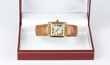 Cartier Tank Francaise Midsize 18ct Yellow Gold Quartz Watch, Ref 1821, on a Cartier brown leather strap with 18ct pin buckle.