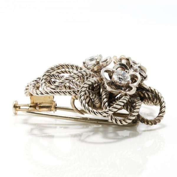 Vintage Boucheron Platinum and Diamond Floral Brooch, Circa 1950s