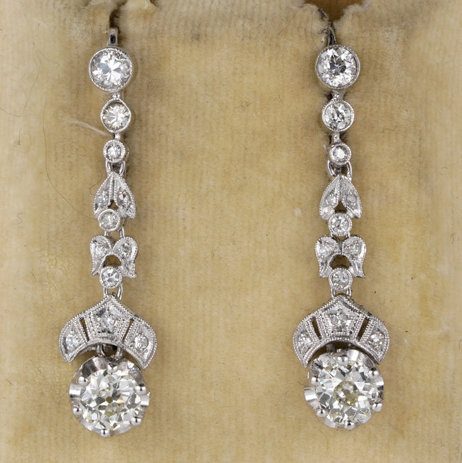 Art Deco 2.30ct Old European Cut Diamond Drop Earrings