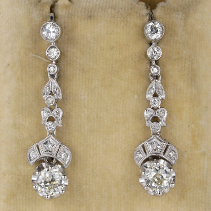 Art Deco 2.30ct Old European Cut Diamond Drop Earrings