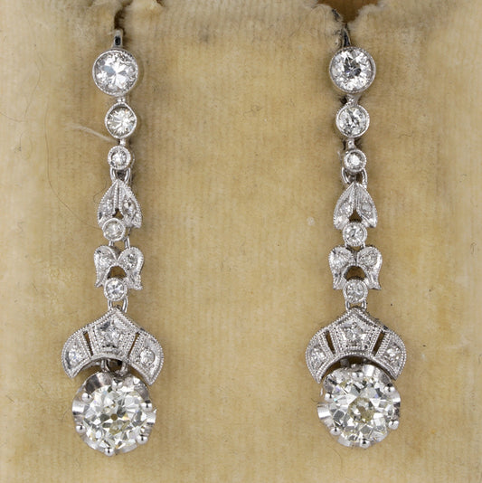 Art Deco 2.30ct Old European Cut Diamond Drop Earrings