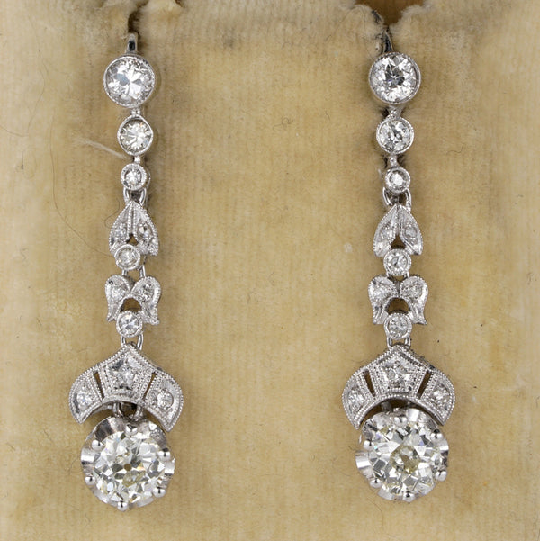 Art Deco 2.30ct Old European Cut Diamond Drop Earrings