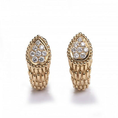 Boucheron Serpent Boheme Gold Earrings with Diamonds; pear-shaped sections pavé set with brilliant-cut diamonds, with scale-like detailing, Signed, Circa 2010