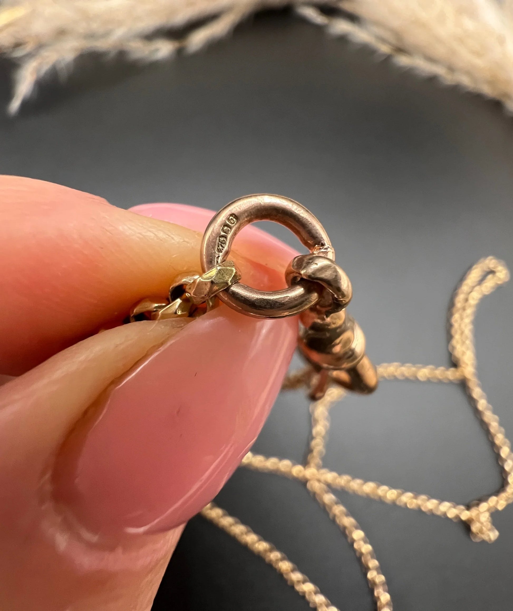 Antique 9 ct Rose Gold Belcher Chain: Edwardian Swivel Dog Clip, 32 Inch