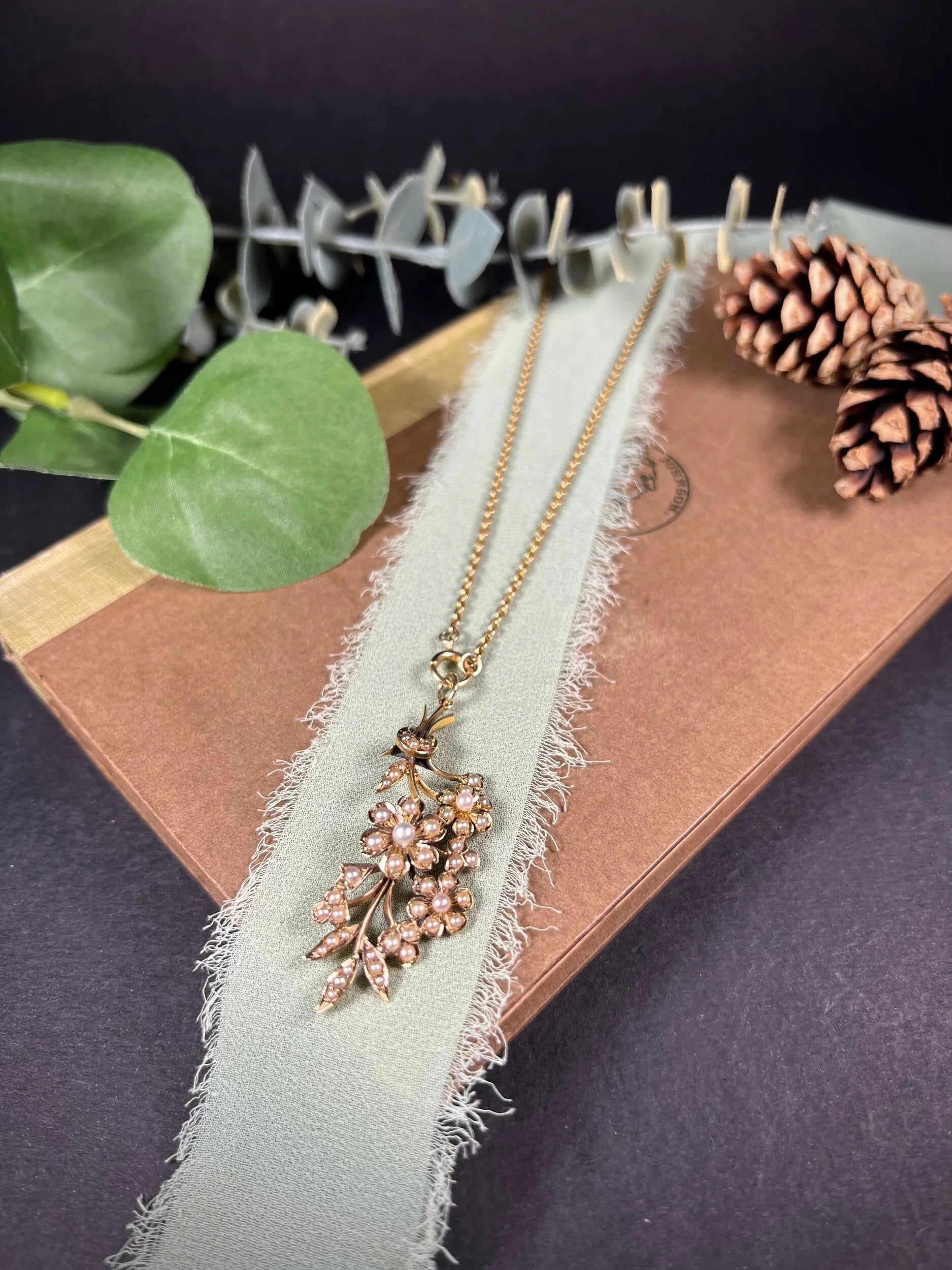 Edwardian 15 Carat Gold Pearl Flower Bouquet Pendant, Circa 1910
