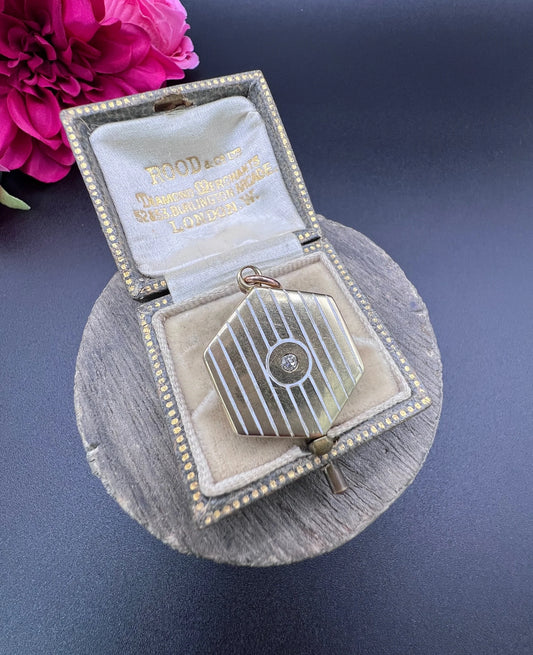 Antique 15ct Yellow Gold, Edwardian era White Enamel Hexagonal Locket