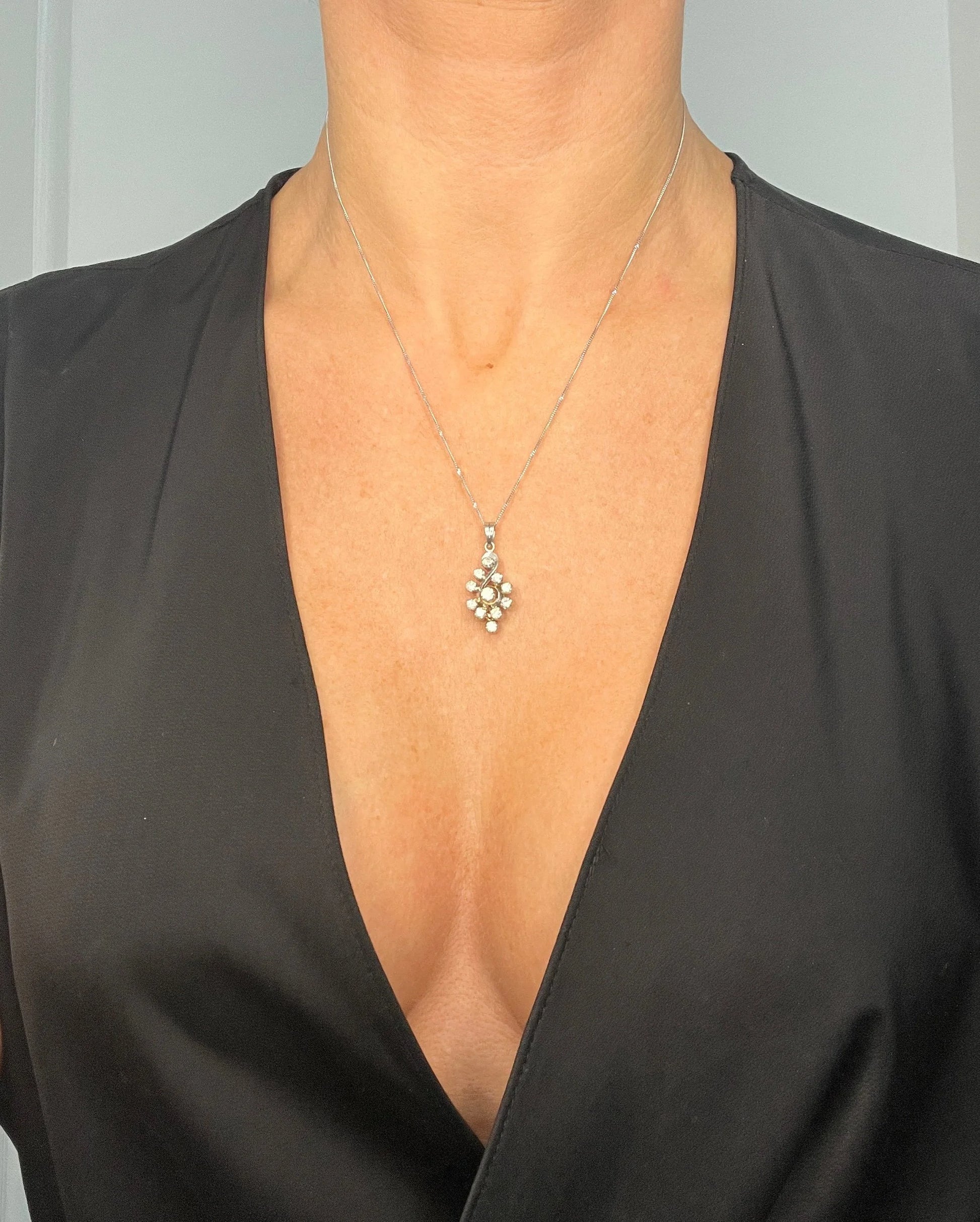 Vintage 18 Carat White Gold, 1980's 1.20 Carat Diamond Swirl Pendant Necklace