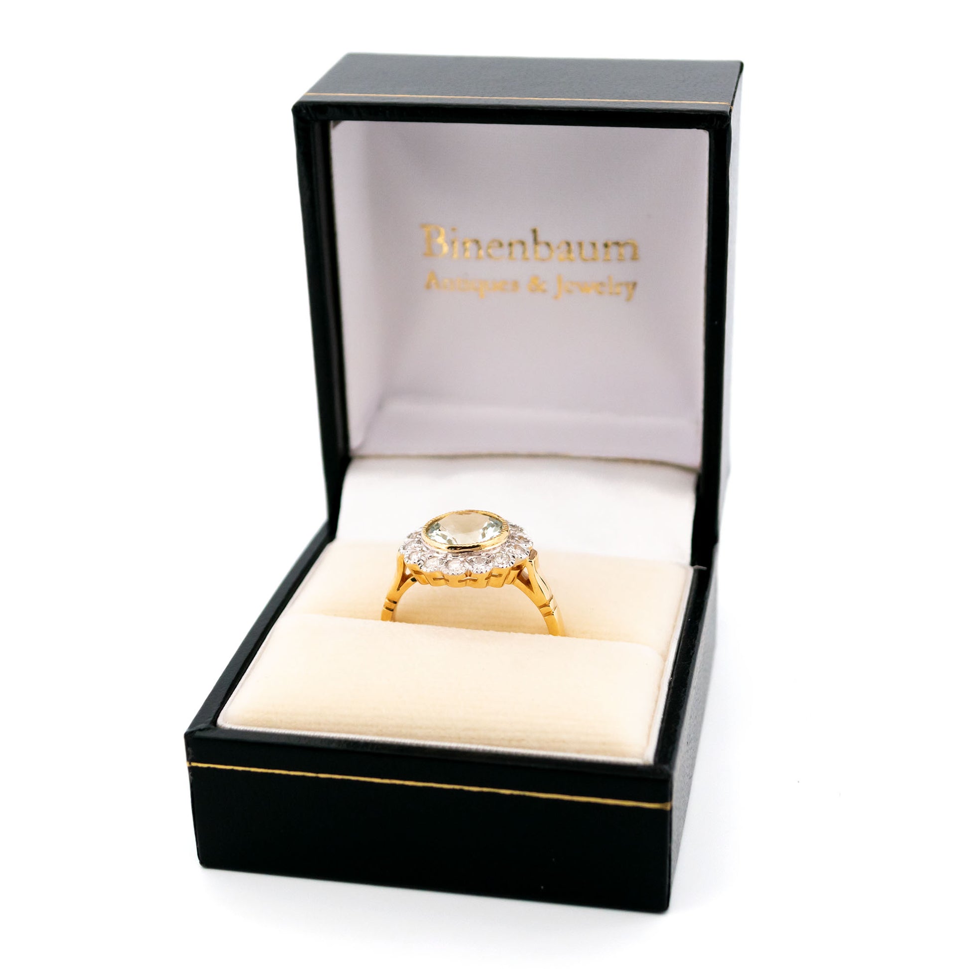 14 Carat Yellow and White Gold Aquamarine and Diamond Cluster Ring
