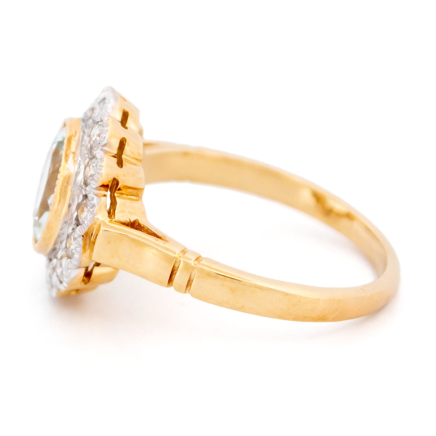 14 Carat Yellow and White Gold Aquamarine and Diamond Cluster Ring
