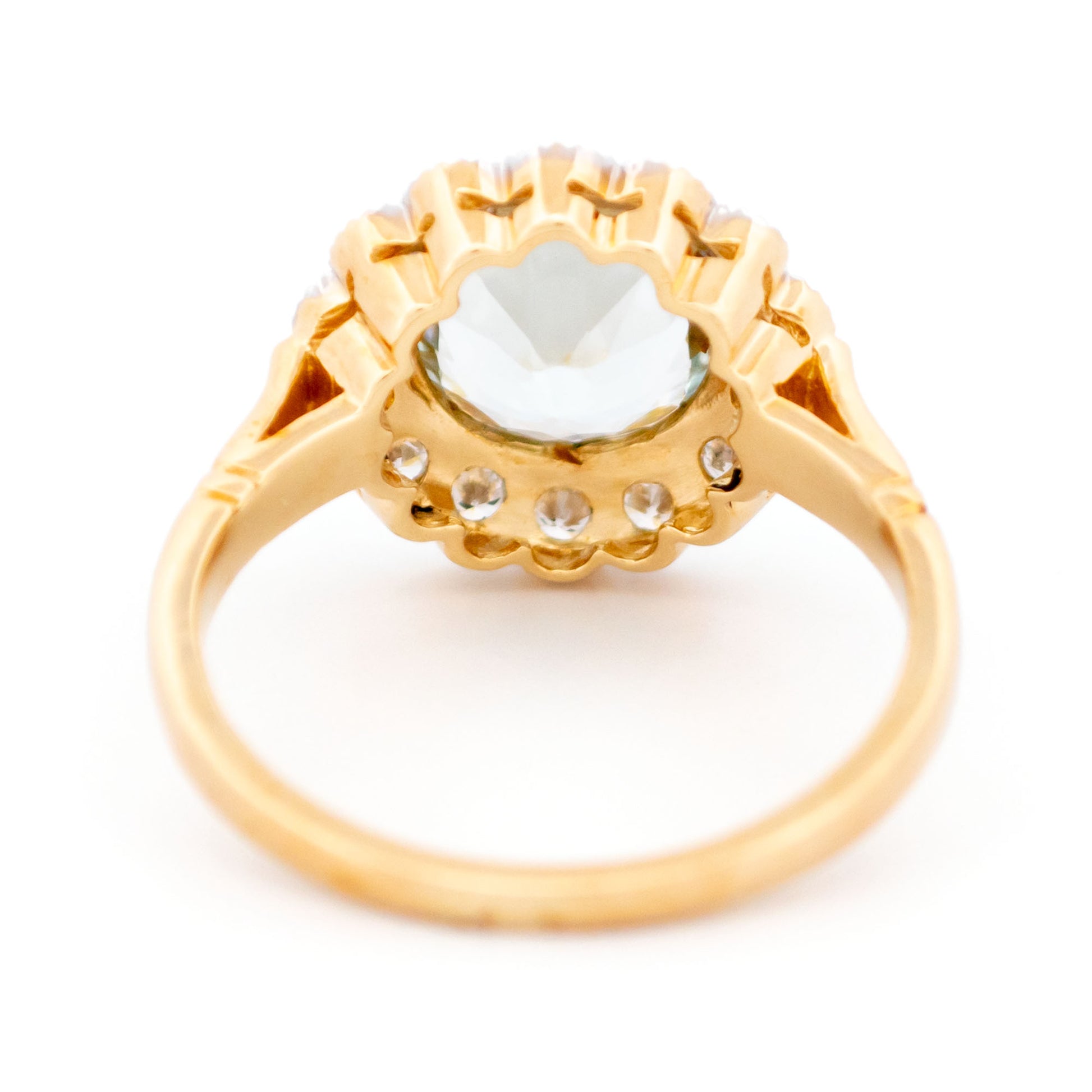 14 Carat Yellow and White Gold Aquamarine and Diamond Cluster Ring