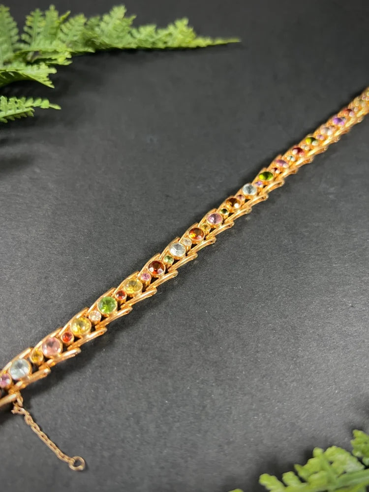 Vintage Aquamarine Peridot Citrine and Pink Tourmaline Harlequin Bracelet in 18ct Rose Gold