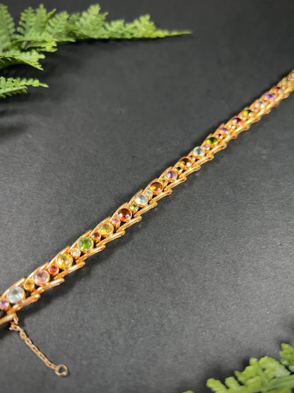 Vintage Aquamarine Peridot Citrine and Pink Tourmaline Harlequin Bracelet in 18ct Rose Gold