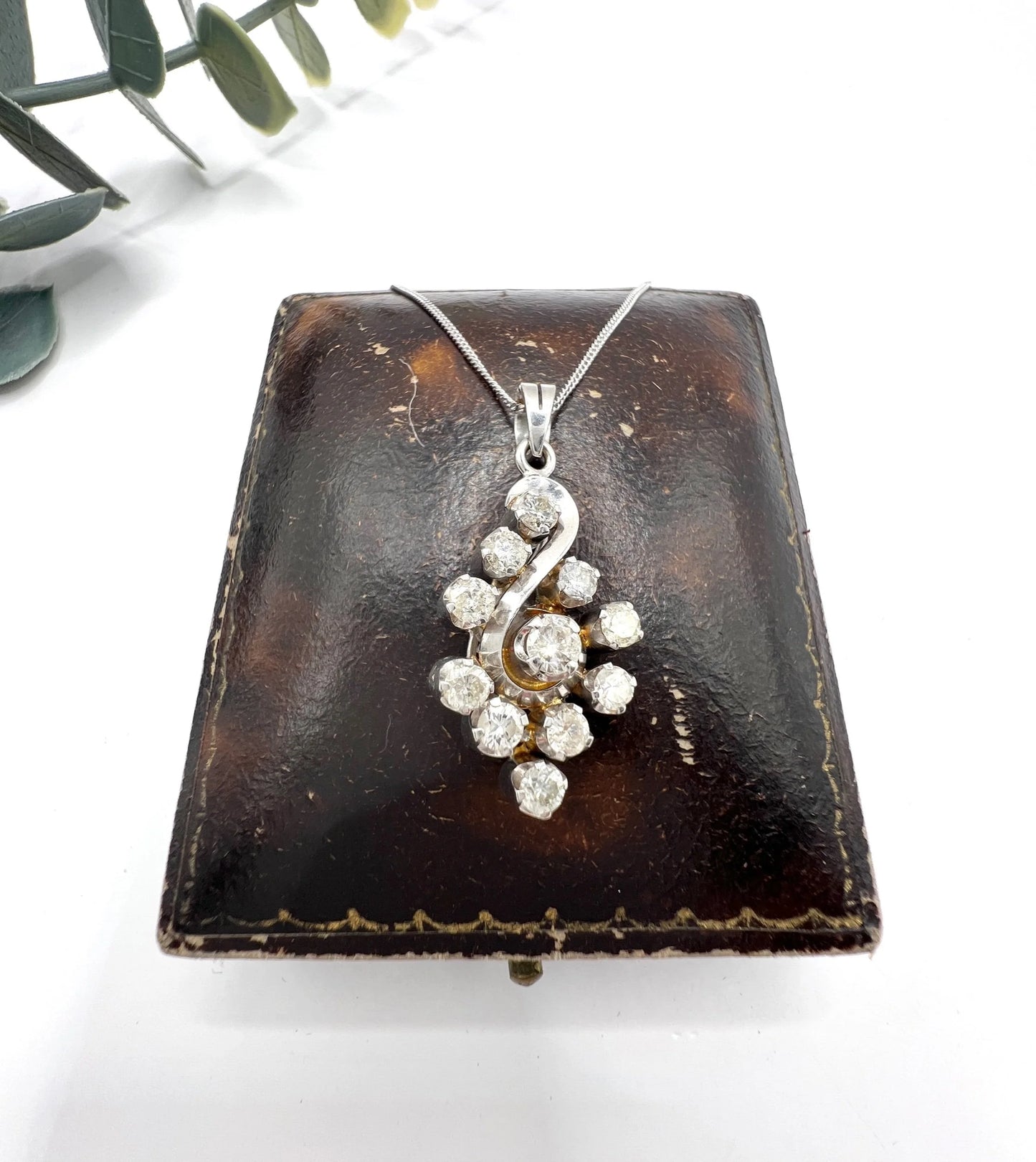 Vintage 18 Carat White Gold, 1980's 1.20 Carat Diamond Swirl Pendant Necklace