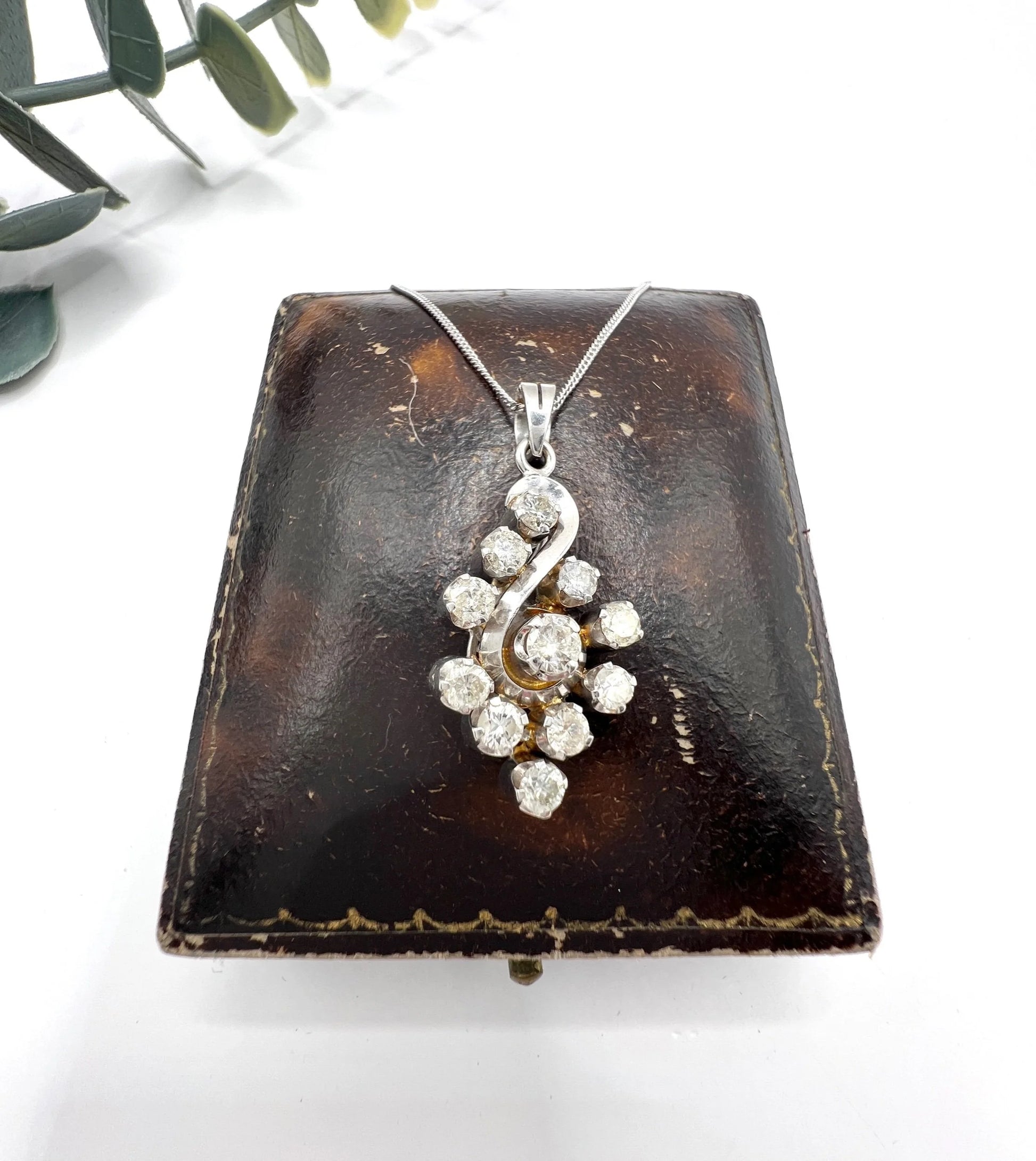 Vintage 18 Carat White Gold, 1980's 1.20 Carat Diamond Swirl Pendant Necklace