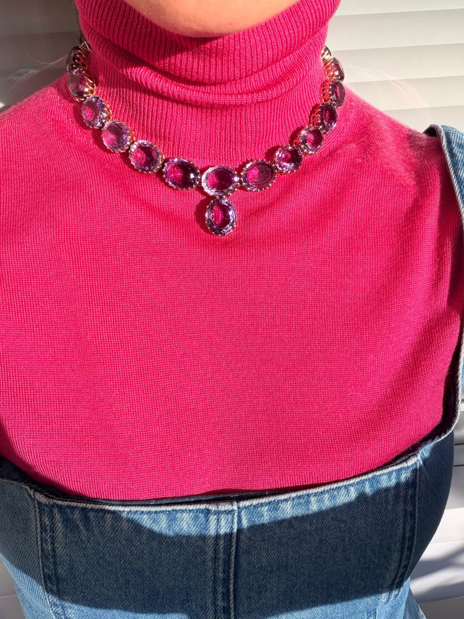 Art Deco Amethyst Riviere Necklace And Earring Suite, 1930's - 1940's