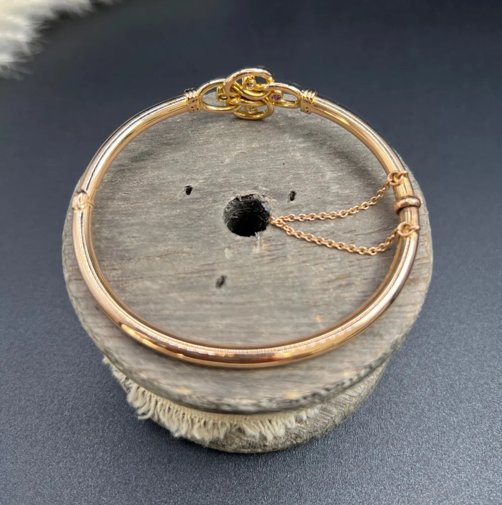 Antique 15 Carat Yellow Gold Suffragette Bangle With Gemstones