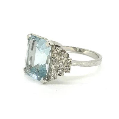 5ct Aquamarine and Diamond Stepped Dress Ring in Platinum