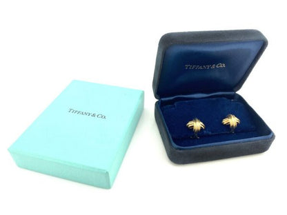 Tiffany and Co 18ct Yellow Gold Domed Cross Clip On Earrings. Comes in original box.