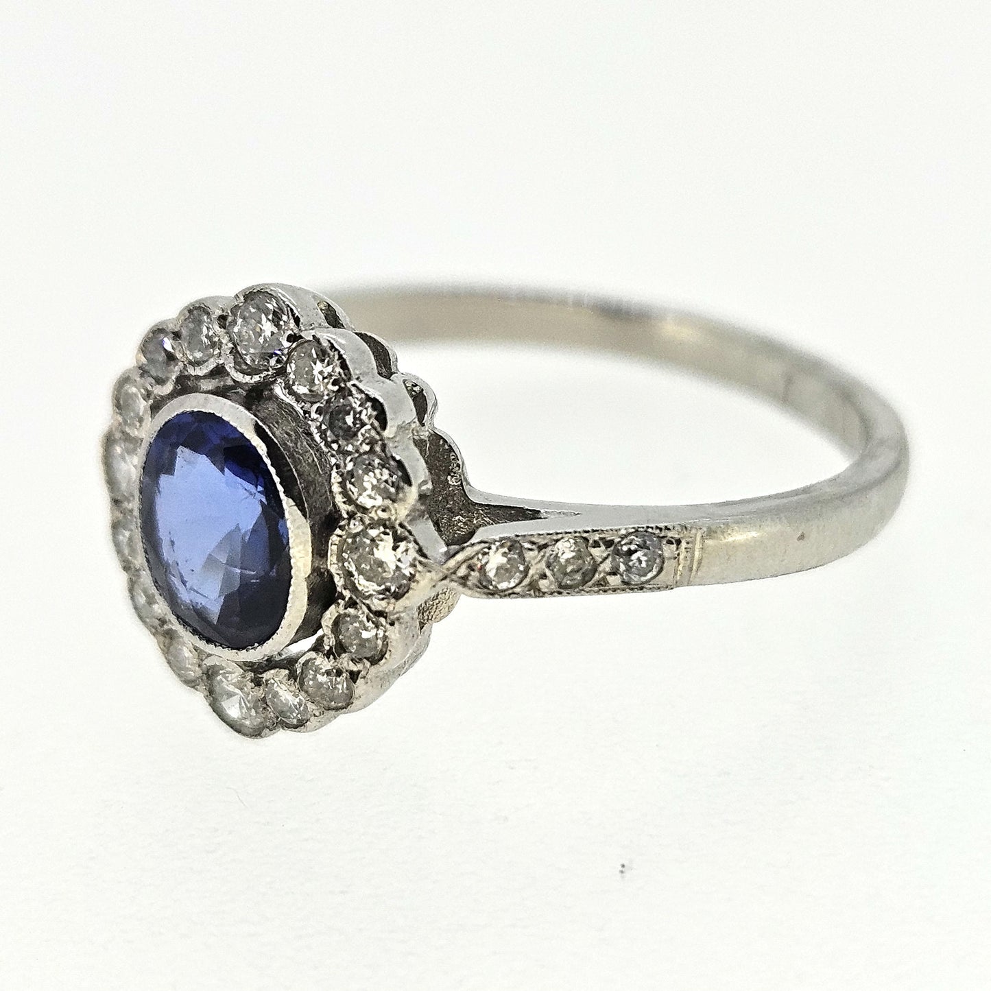 Sapphire and Diamond Cluster Ring D.35 S1.0 Platinum