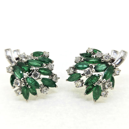 2.20ct Marquise Emerald and 2ct Diamond Cluster Clip Earrings