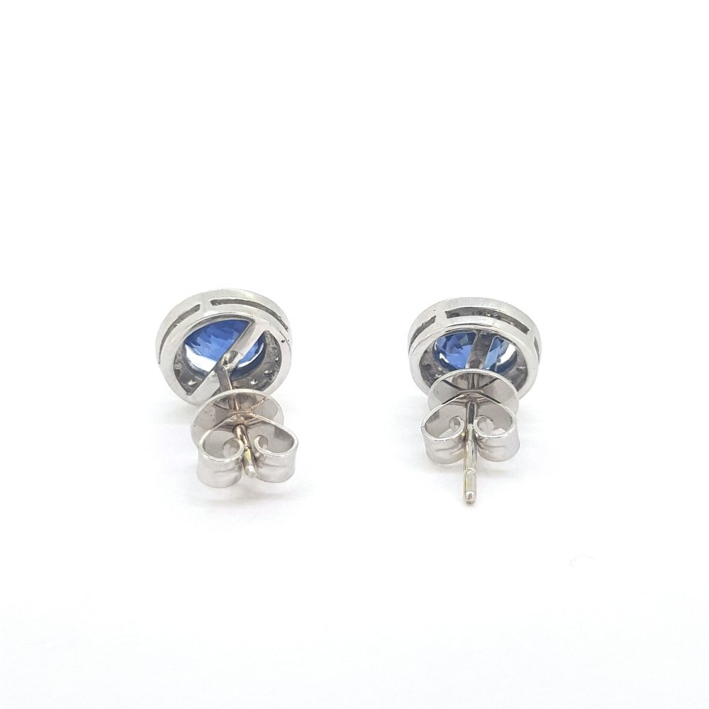 Vintage Sapphire and Diamond Cluster Stud Earrings in 18ct White Gold