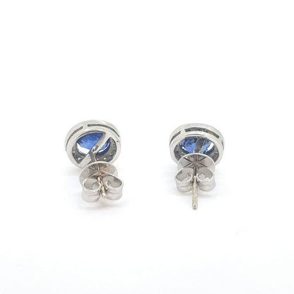 Vintage Sapphire and Diamond Cluster Stud Earrings in 18ct White Gold