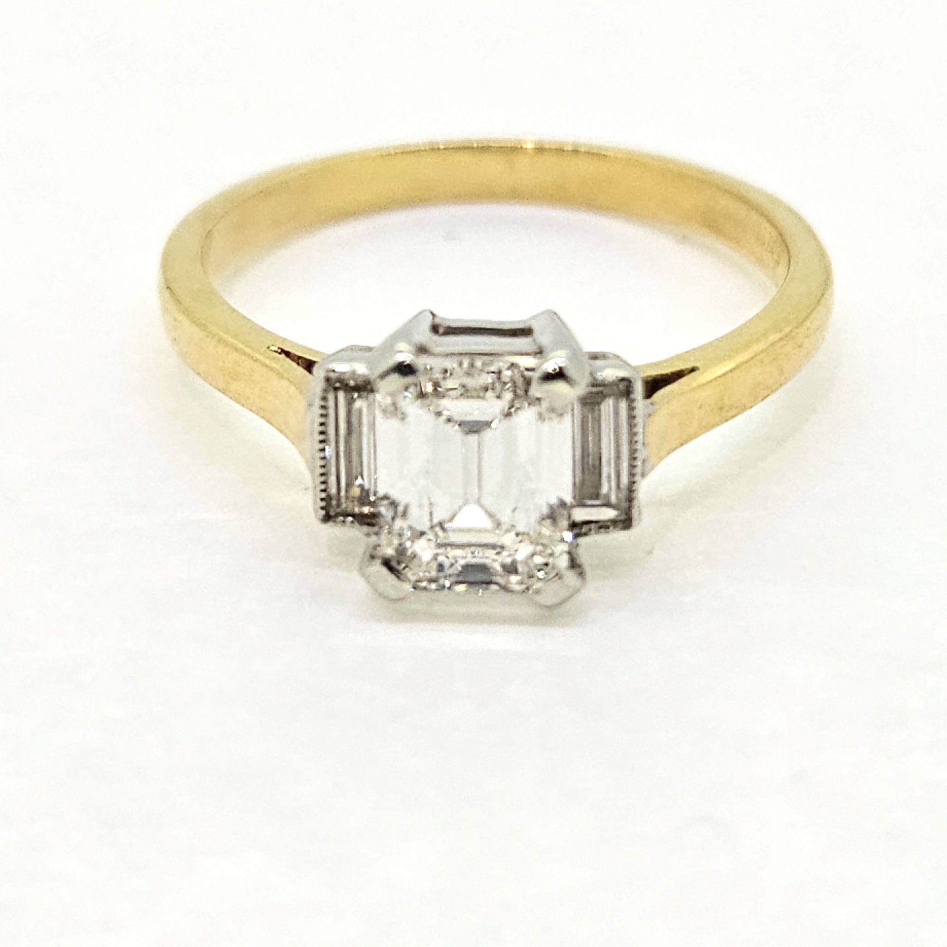 1ct Emerald Cut and Baguette Diamond Trilogy Engagement Ring