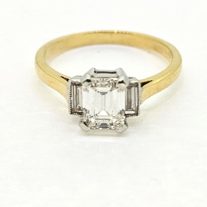 1ct Emerald Cut and Baguette Diamond Trilogy Engagement Ring