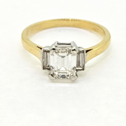 1ct Emerald Cut and Baguette Diamond Trilogy Engagement Ring