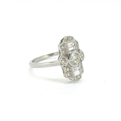 Art Deco Style 0.75ct Diamond Plaque Ring in Platinum