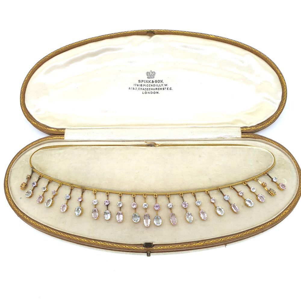 Pink Topaz and Aquamarine Fringe Necklace