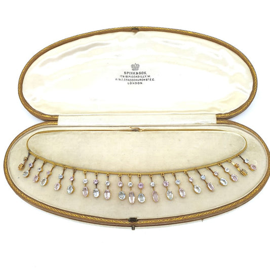 Pink Topaz and Aquamarine Fringe Necklace