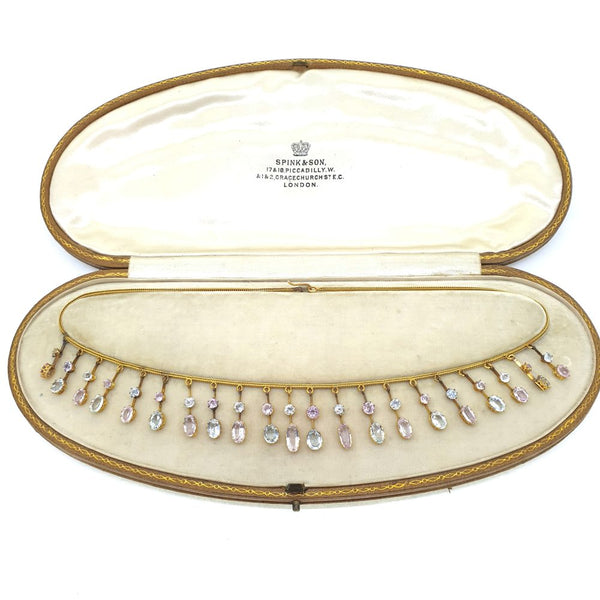 Pink Topaz and Aquamarine Fringe Necklace