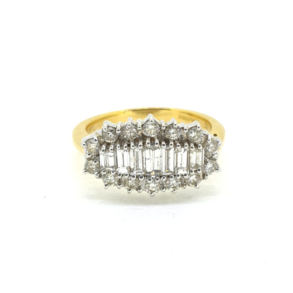Baguette and Brilliant Diamond Cluster Dress Ring, 1.00 carat total