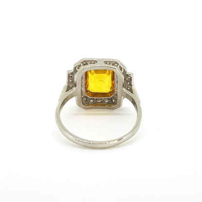 Art Deco Style 3.60ct Yellow Sapphire and Diamond Cluster Dress Ring in Platinum