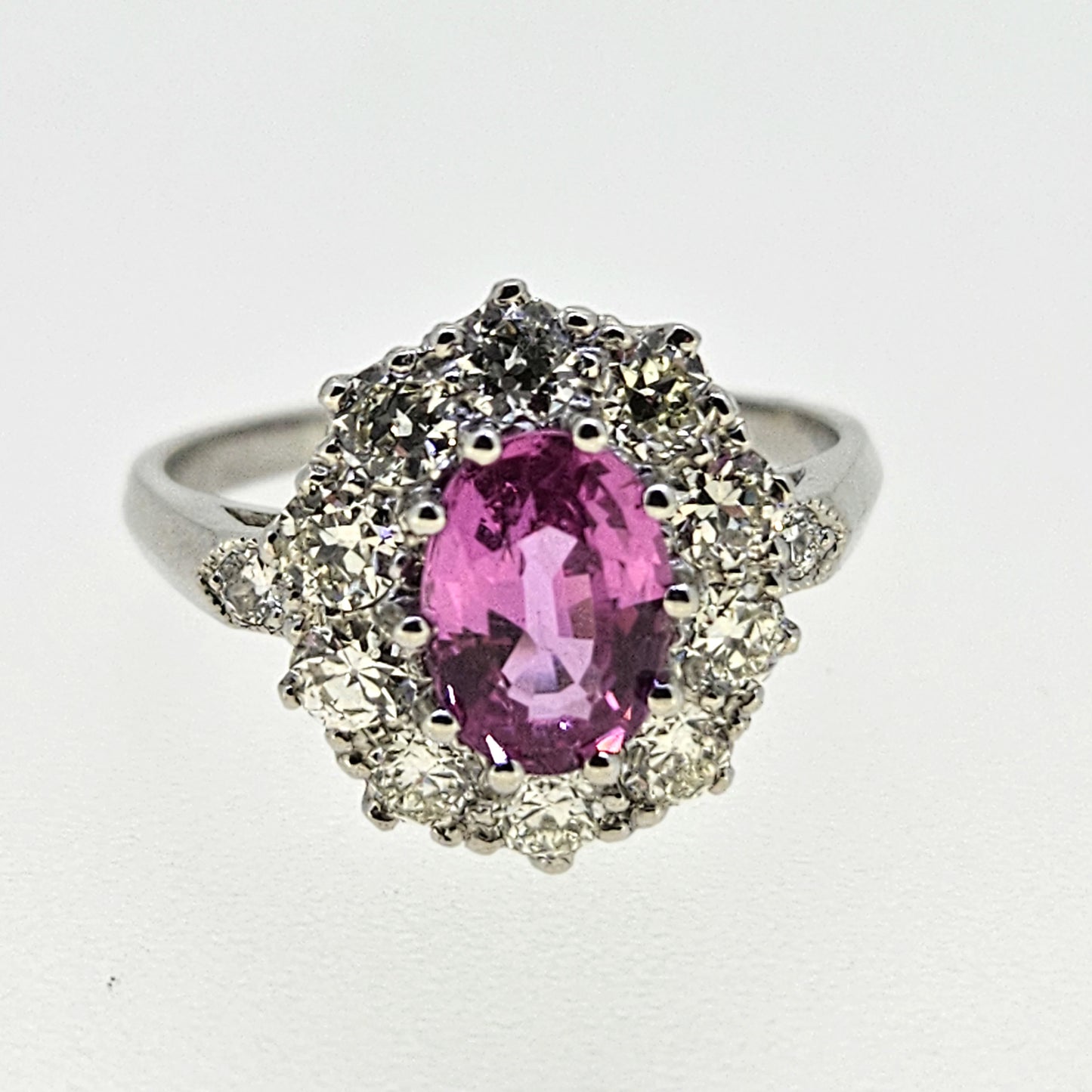 1.50ct Pink Sapphire and Diamond Cluster Ring in Platinum