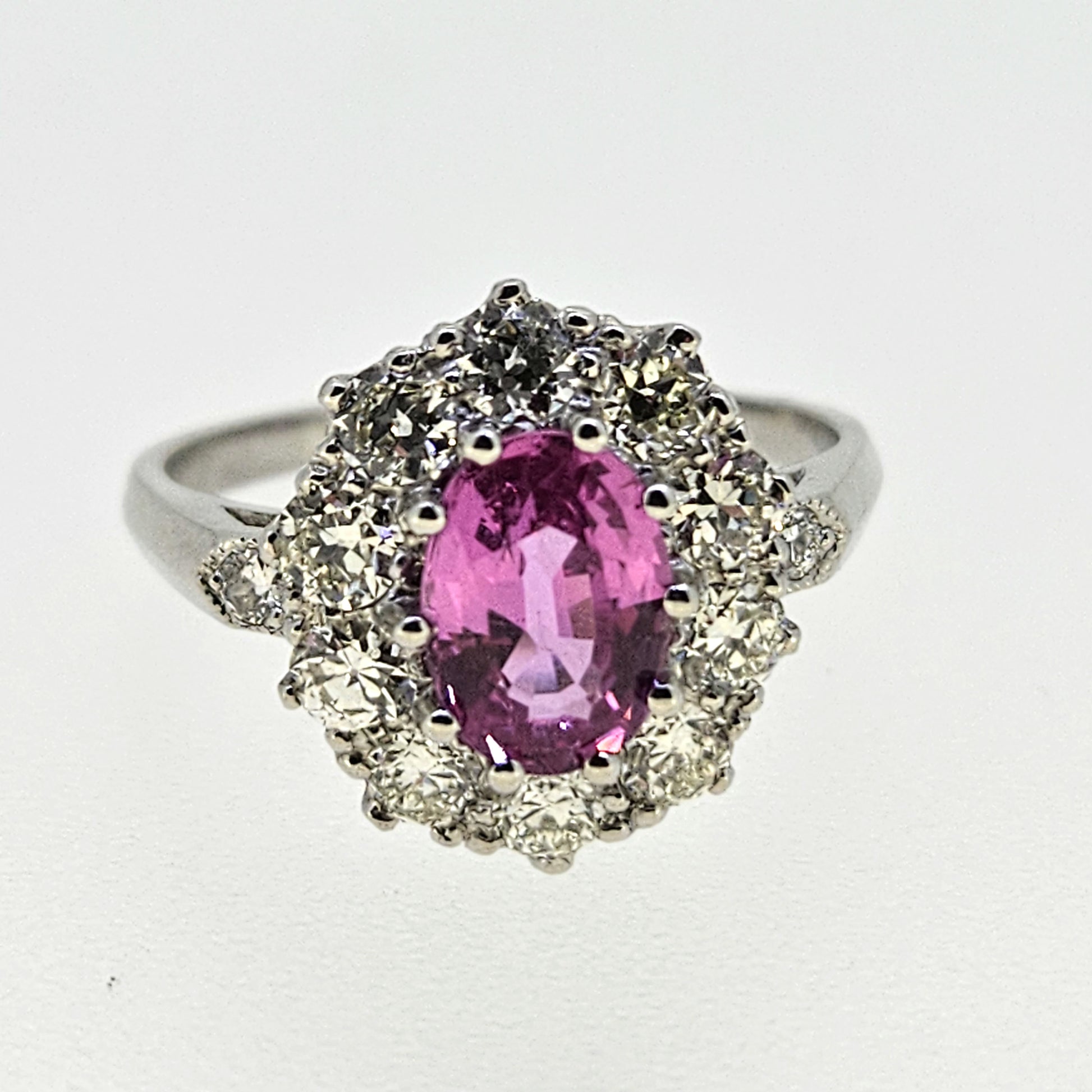 1.50ct Pink Sapphire and Diamond Cluster Ring in Platinum